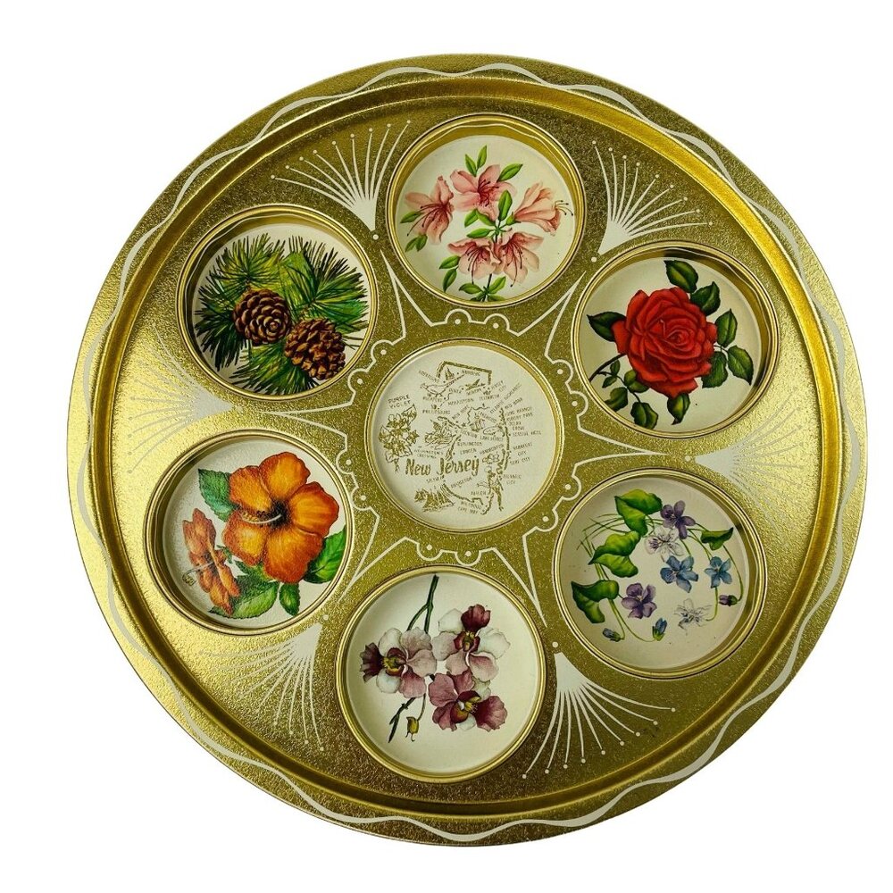 Vintage Soviner Woolworth Tin Cup Holder Metal Tray New Jersey State Molded u